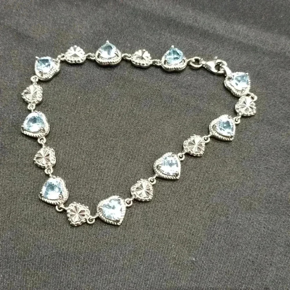 Sterling Silver Aquamarine Hearts Bracelet